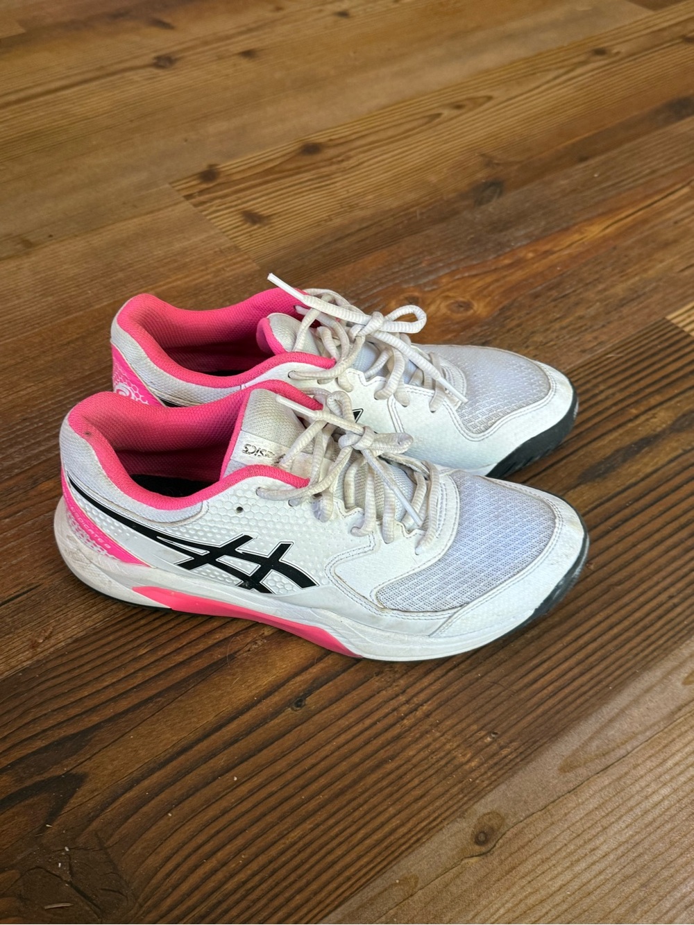 ASICS White Sneakers with Pink Accents and Black Logo